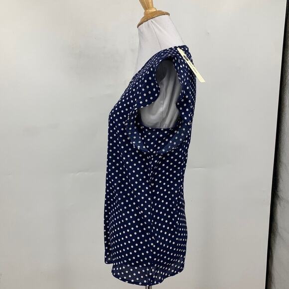 Sweet Habit Top Women S Small Navy White Polka Dots Flutter Sleeve Blouse - Picture 5 of 11